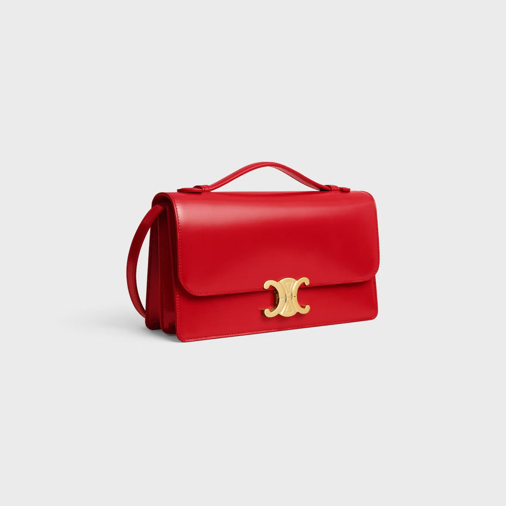 Céline Medium Triomphe Folio in Shiny Calfskin – Ultra Red