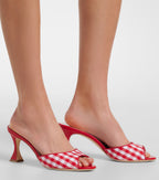 Manolo Blahnik Jadara Leather-Trimmed Gingham Mules – Red