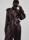Simona Cropped Satin Trench Coat