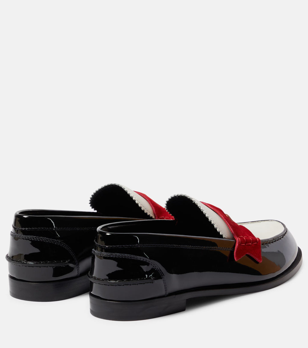 Christian Louboutin Penny Suede-Trimmed Patent Leather Loafers