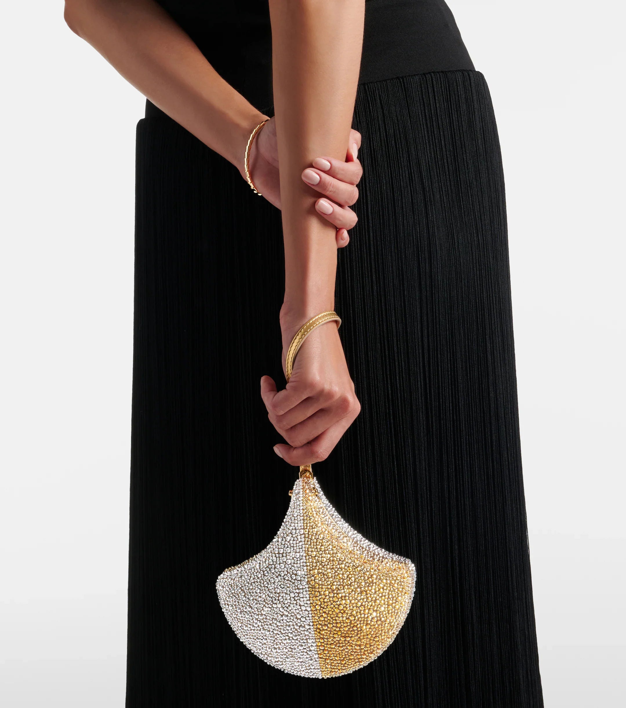 Bvlgari Ginkgo Crystal-Embellished Suede Clutch – Gold