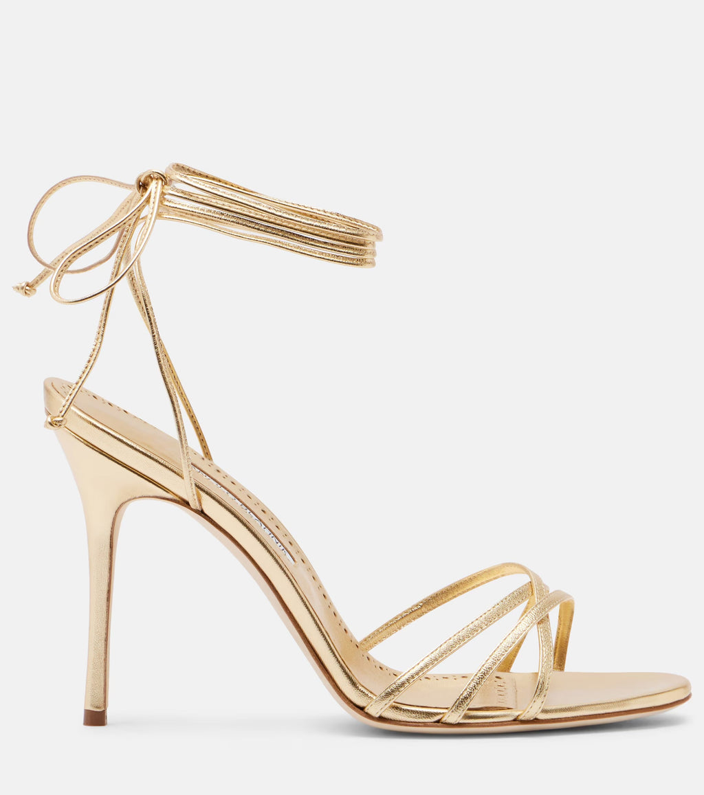 Manolo Blahnik Leva 105 Metallic Leather Sandals