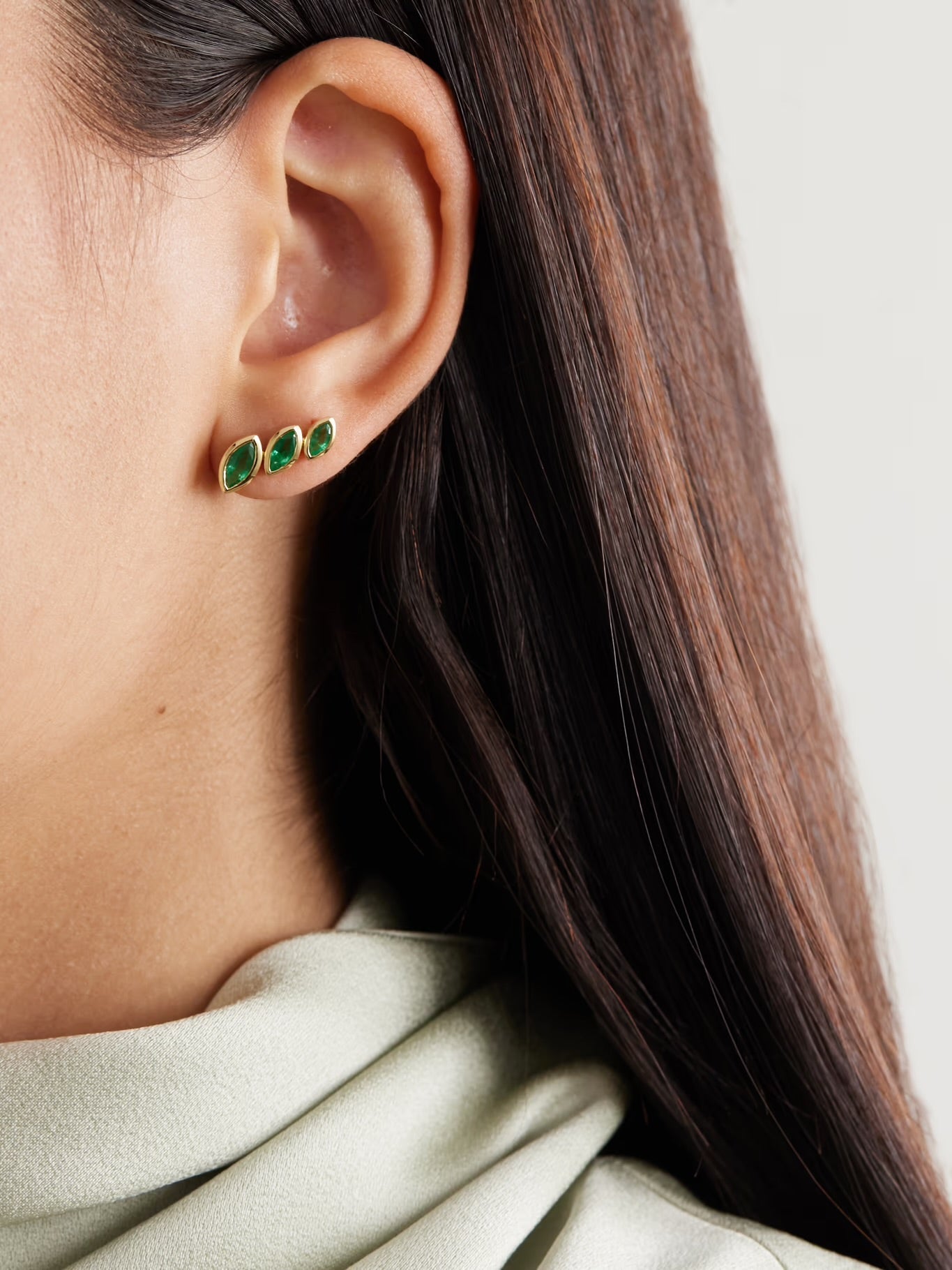 Triple Emerald Ear Crawler, 18K Gold
