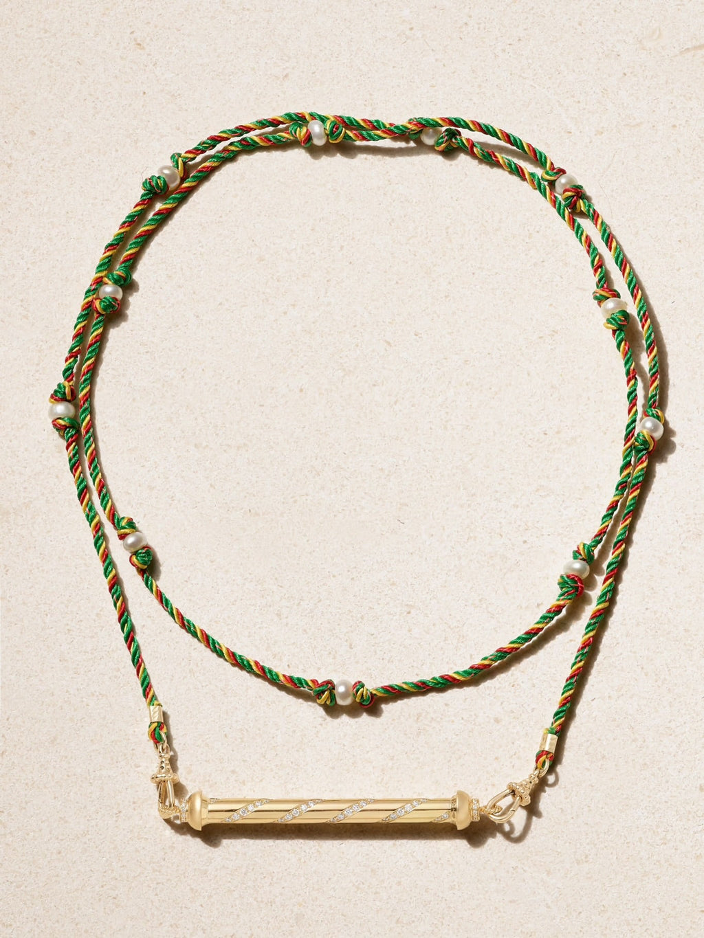 Candy Cane 18-Karat Gold, Cord, Pearl and Diamond Necklace