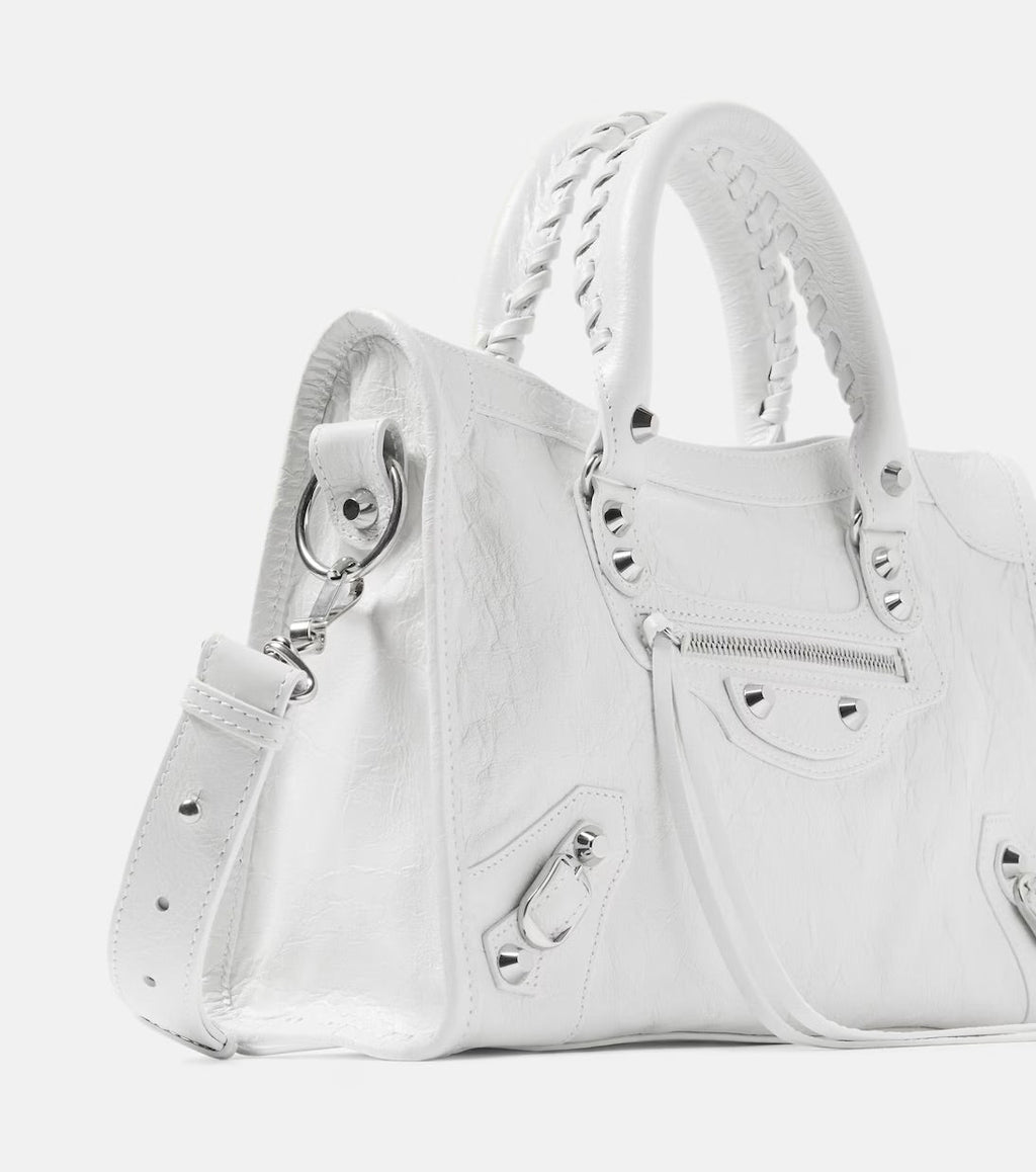 Balenciaga Le City Small Leather Shoulder Bag White