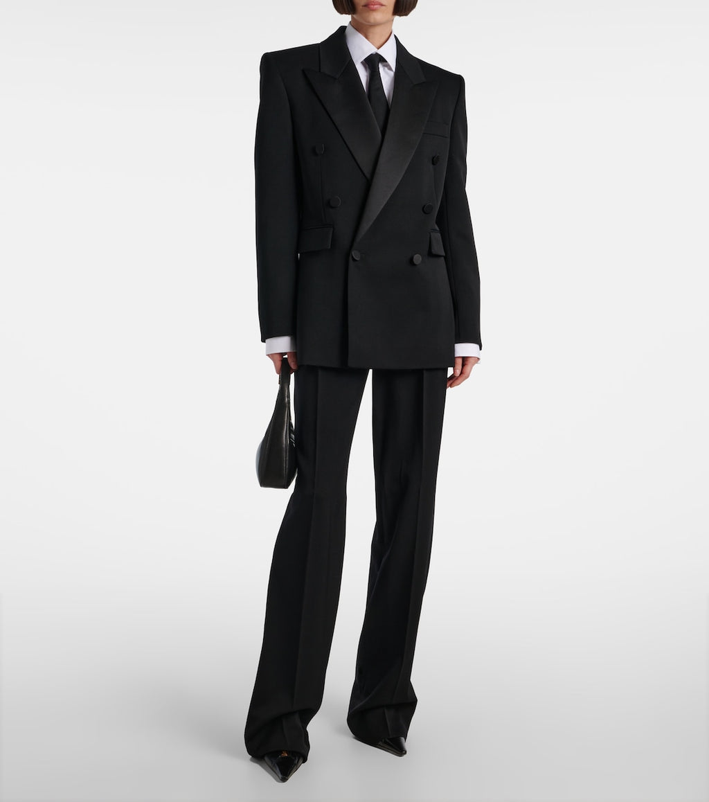 Saint Laurent High-Rise Wool Grain De Poudre Tuxedo Pants