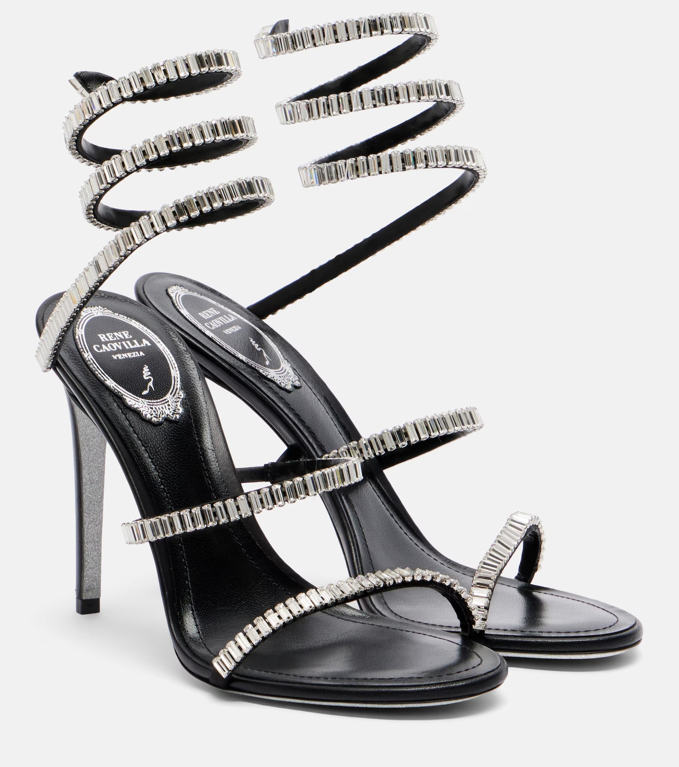 René Caovilla Cleo Spark Embellished Leather Sandals – Black