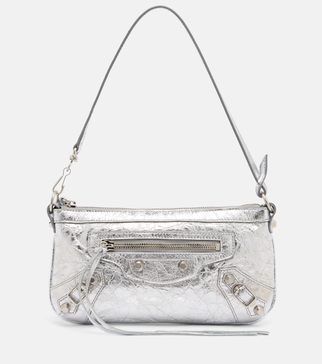 Balenciaga Le City Metallic Leather Shoulder Bag Silver