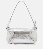 Balenciaga Le City Metallic Leather Shoulder Bag Silver