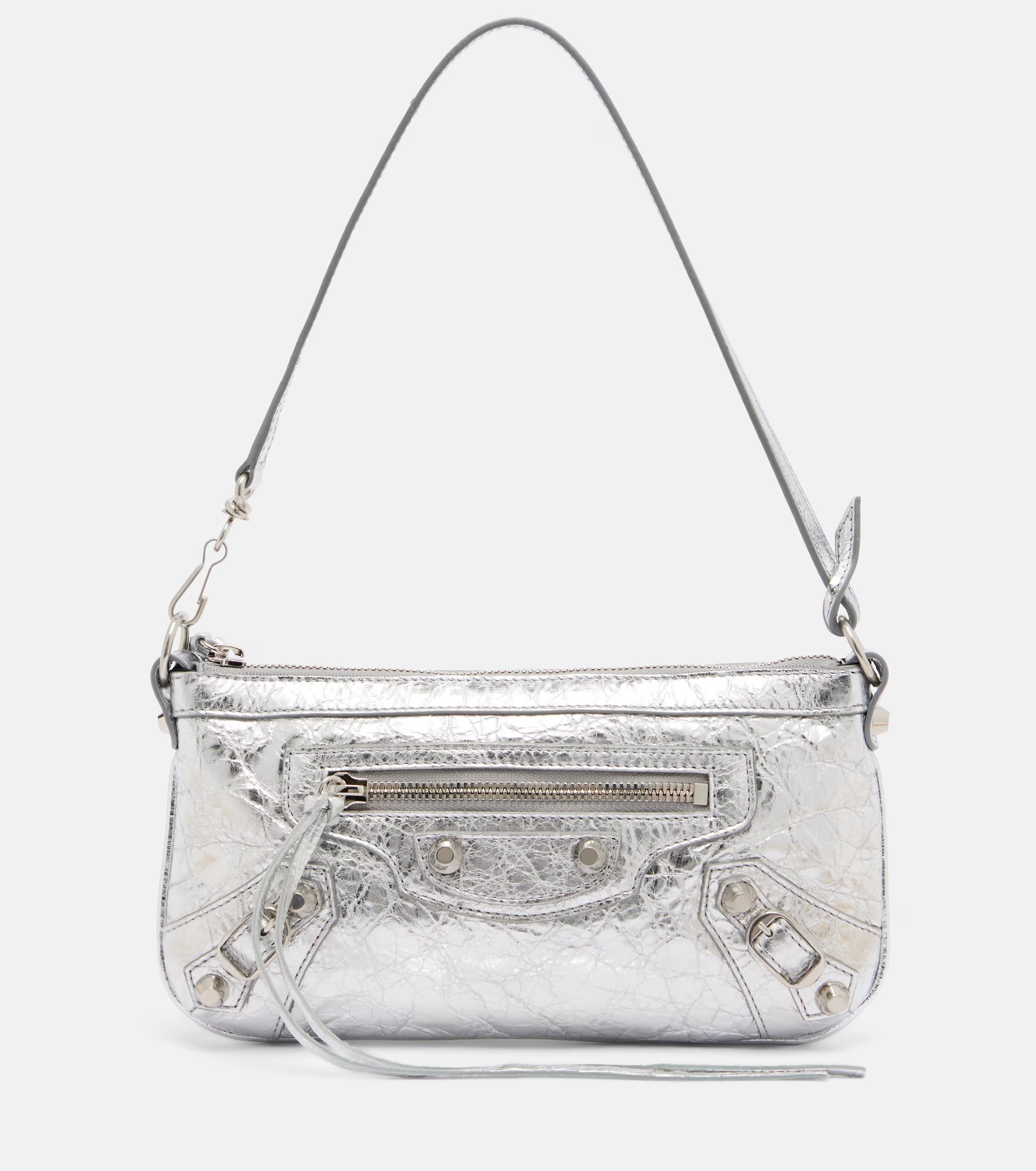 Balenciaga Le City Metallic Leather Shoulder Bag Silver