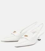 Miu Miu Leather Slingback Penny Loafers – White