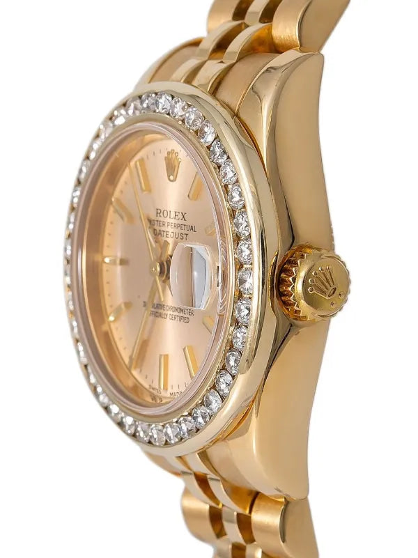 Rolex Datejust 27 in Yellow Gold with Diamond Bezel and Salmon Dial