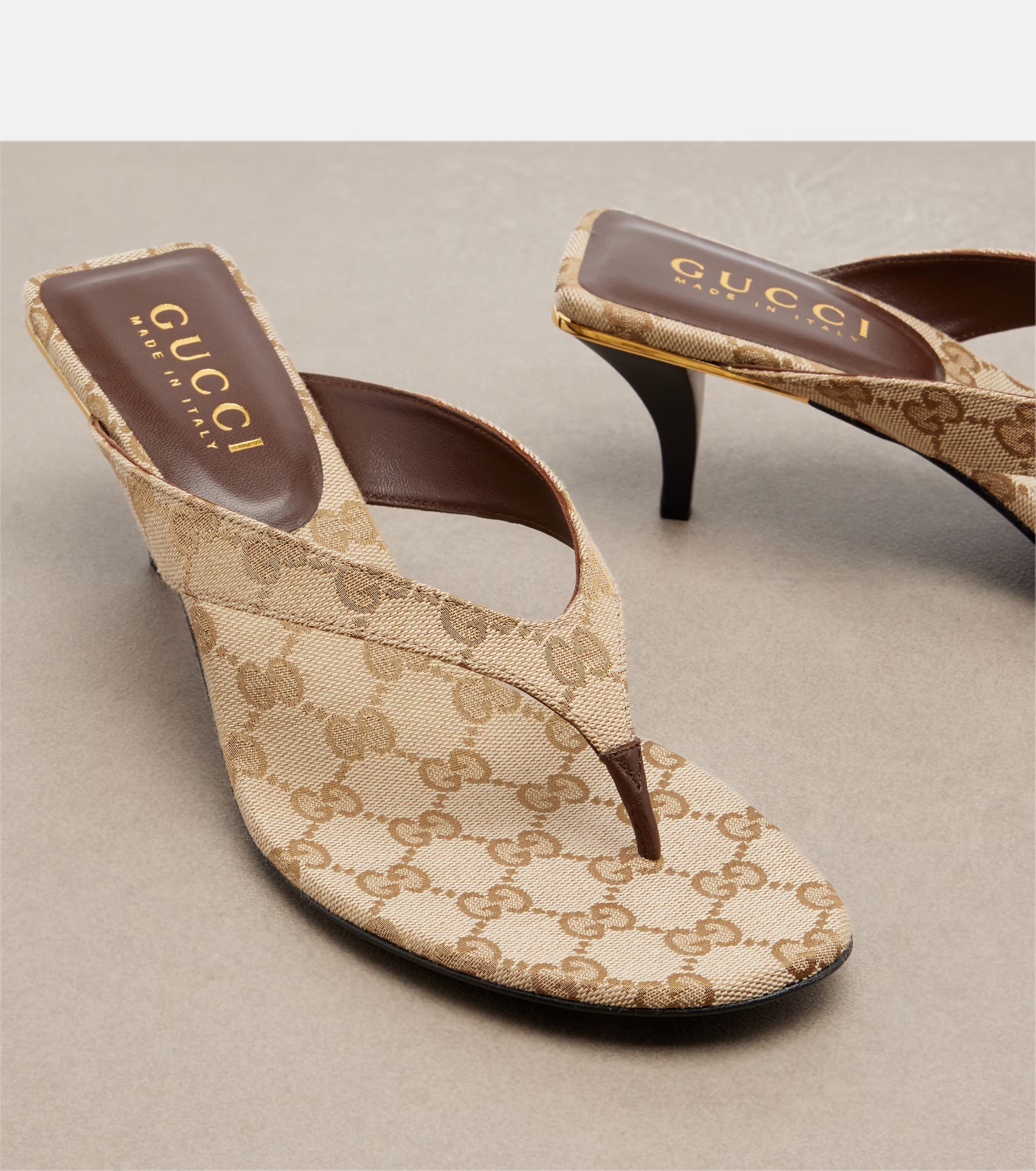 Gucci Vittoria GG Canvas Thong Sandals – Brown