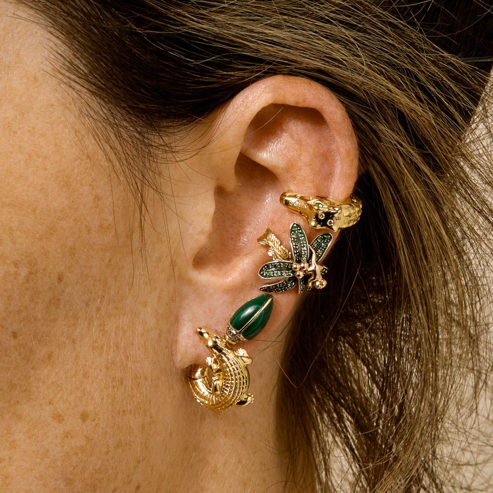 Alligator Yellow Gold Twist Earring