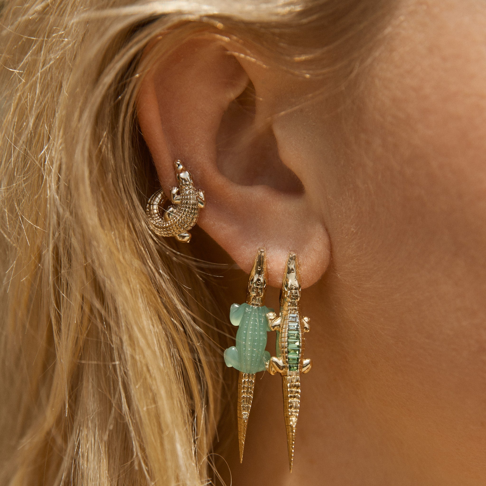 Alligator Yellow Gold Twist Earring