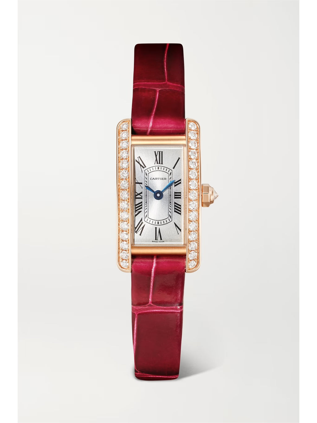 Cartier Tank Américaine Small 28.15mm 18-Karat Rose Gold, Diamond and Alligator Watch