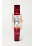 Cartier Tank Américaine Small 28.15mm 18-Karat Rose Gold, Diamond and Alligator Watch