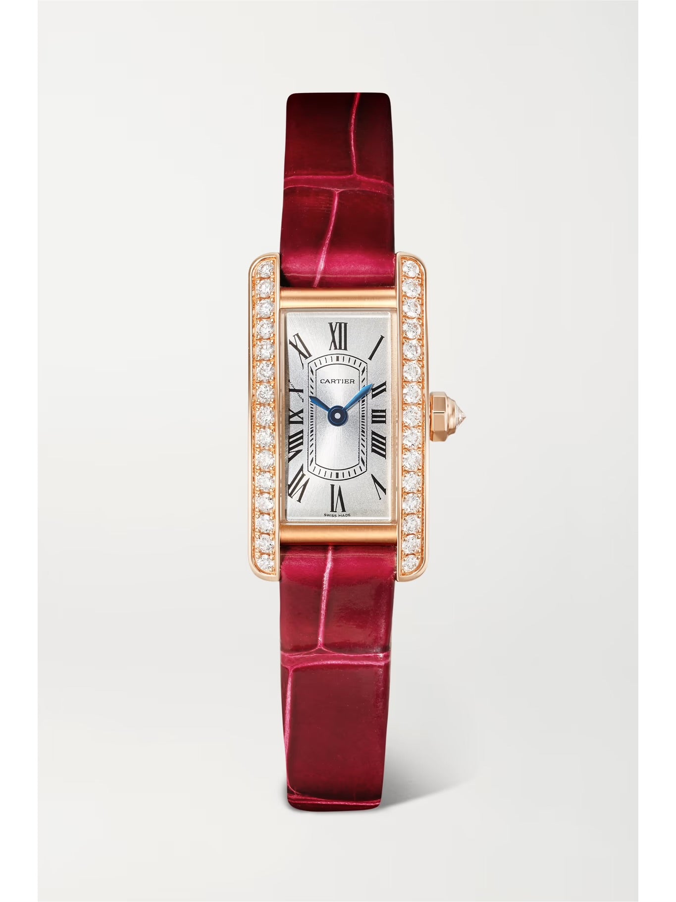 Cartier Tank Américaine Small 28.15mm 18-Karat Rose Gold, Diamond and Alligator Watch