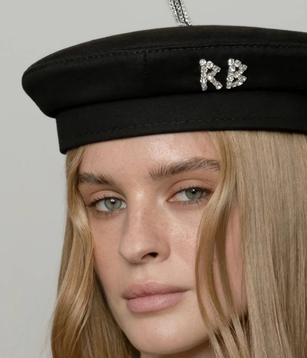 Ruslan Baginskiy Crystal-Embellished Black Cotton Beret