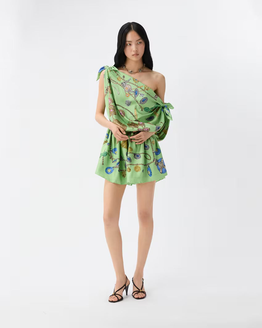 Versace Printed Silk Twill Mini Dress – Green