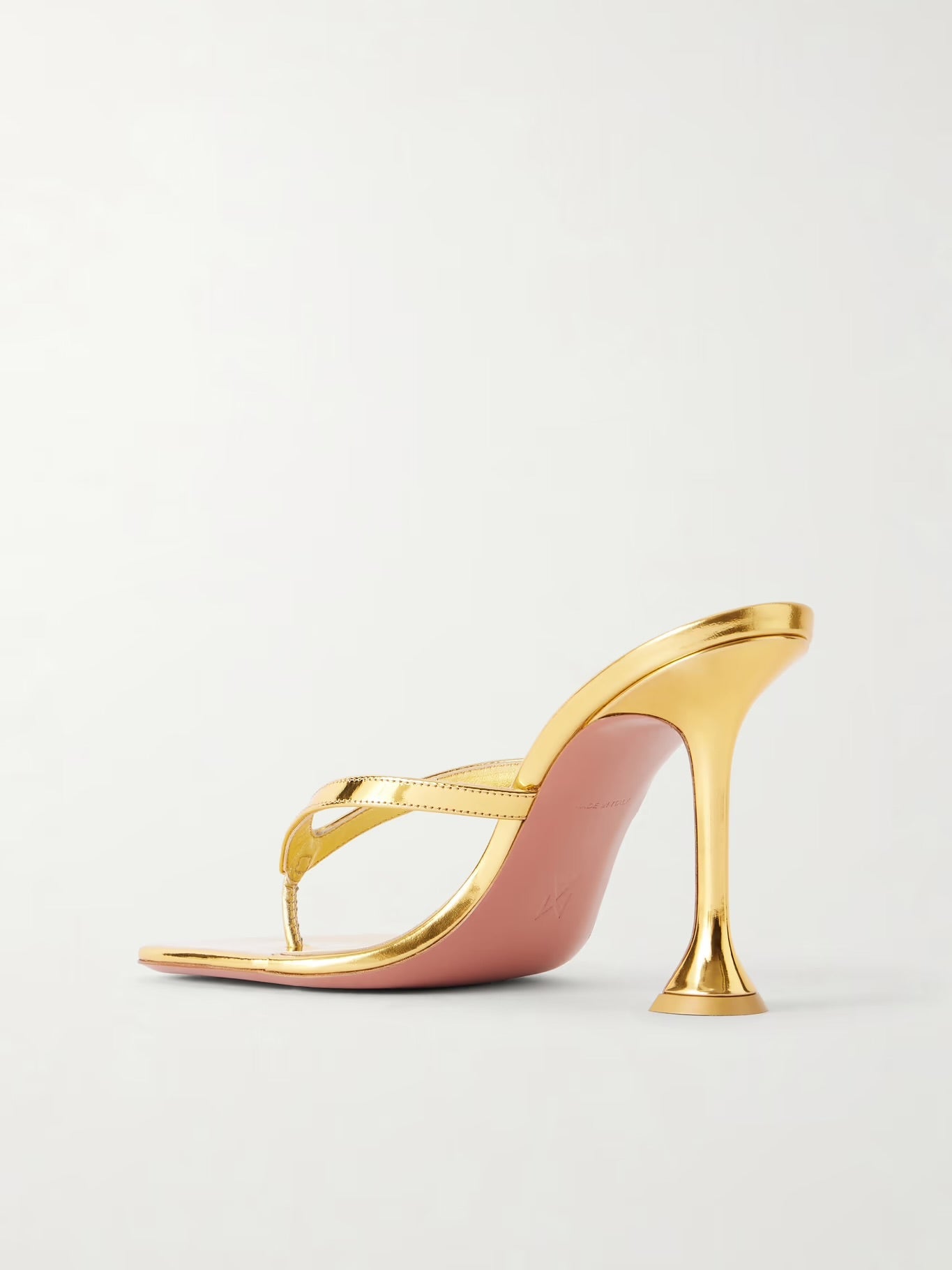 Amina Muaddi – Juliette 95 Metallic Leather Thong Sandals
