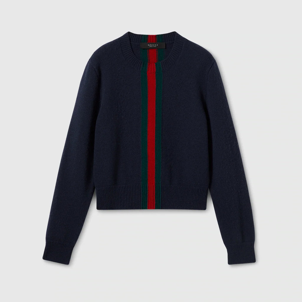 Fine Knit Wool Sweater with Web Stripe