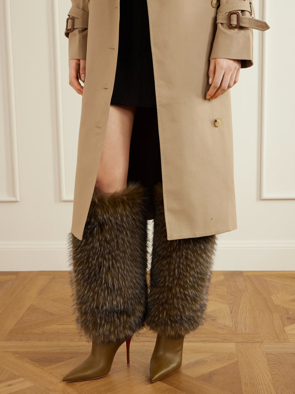 Christian Louboutin Yangare 100 Plush and Leather Knee Boots