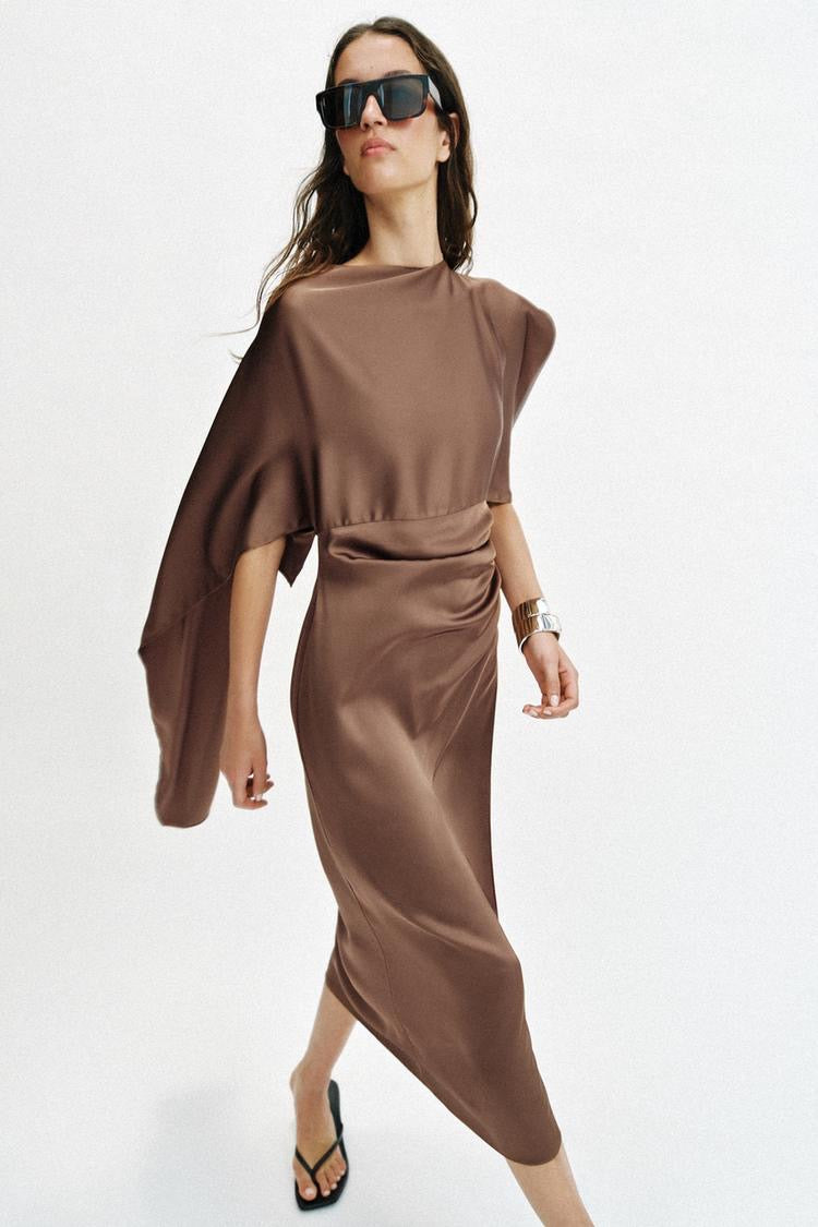 Satin Cape Midi Dress