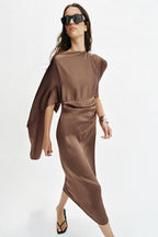 Satin Cape Midi Dress