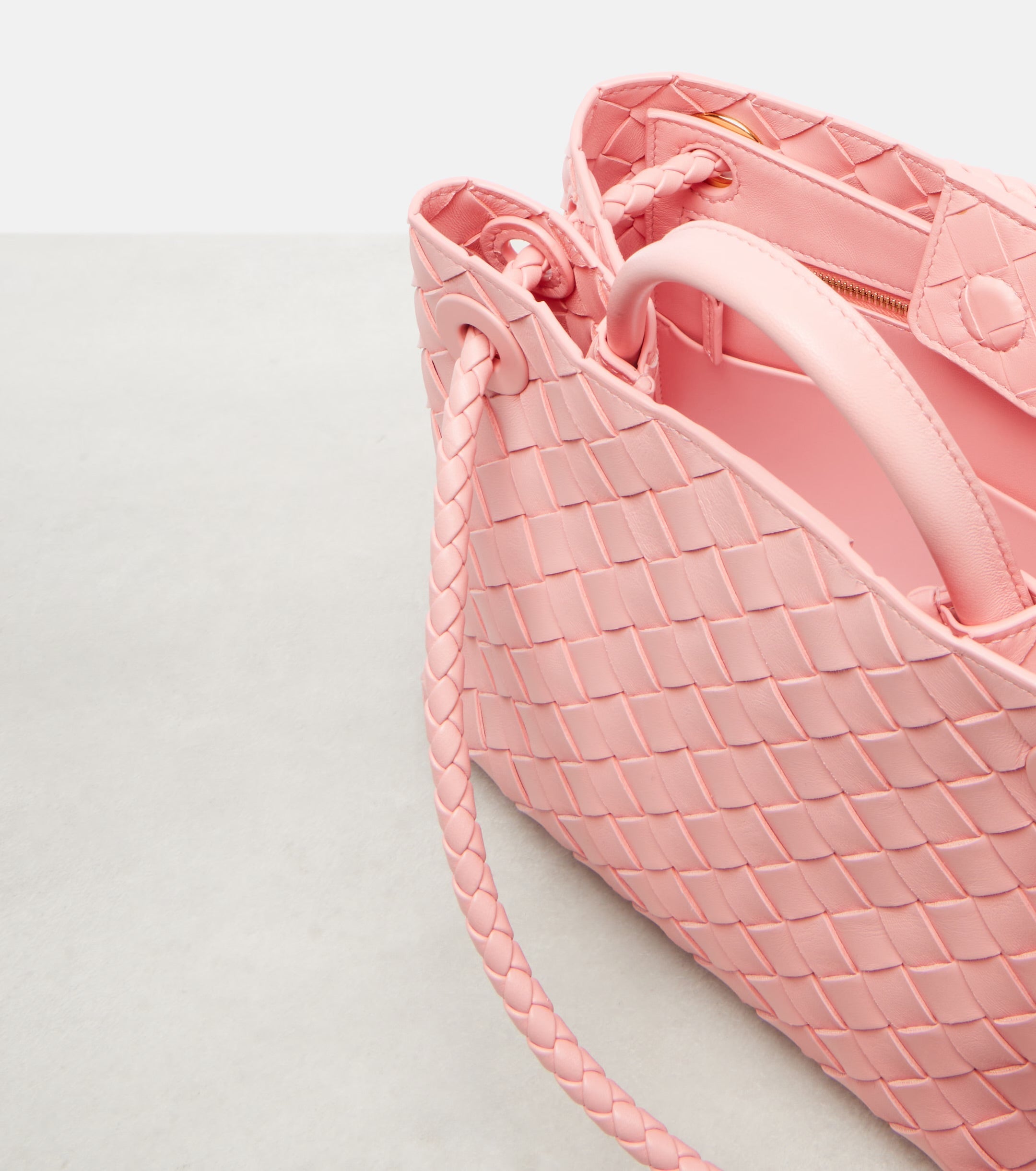 Bottega Veneta Andiamo Intrecciato Small Leather Tote – Pink