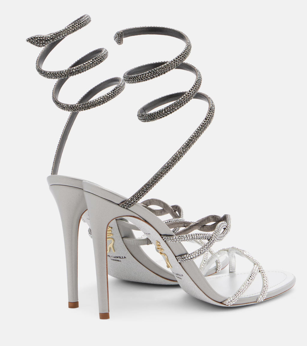 René Caovilla Cleo Embellished Satin Sandals – Silver