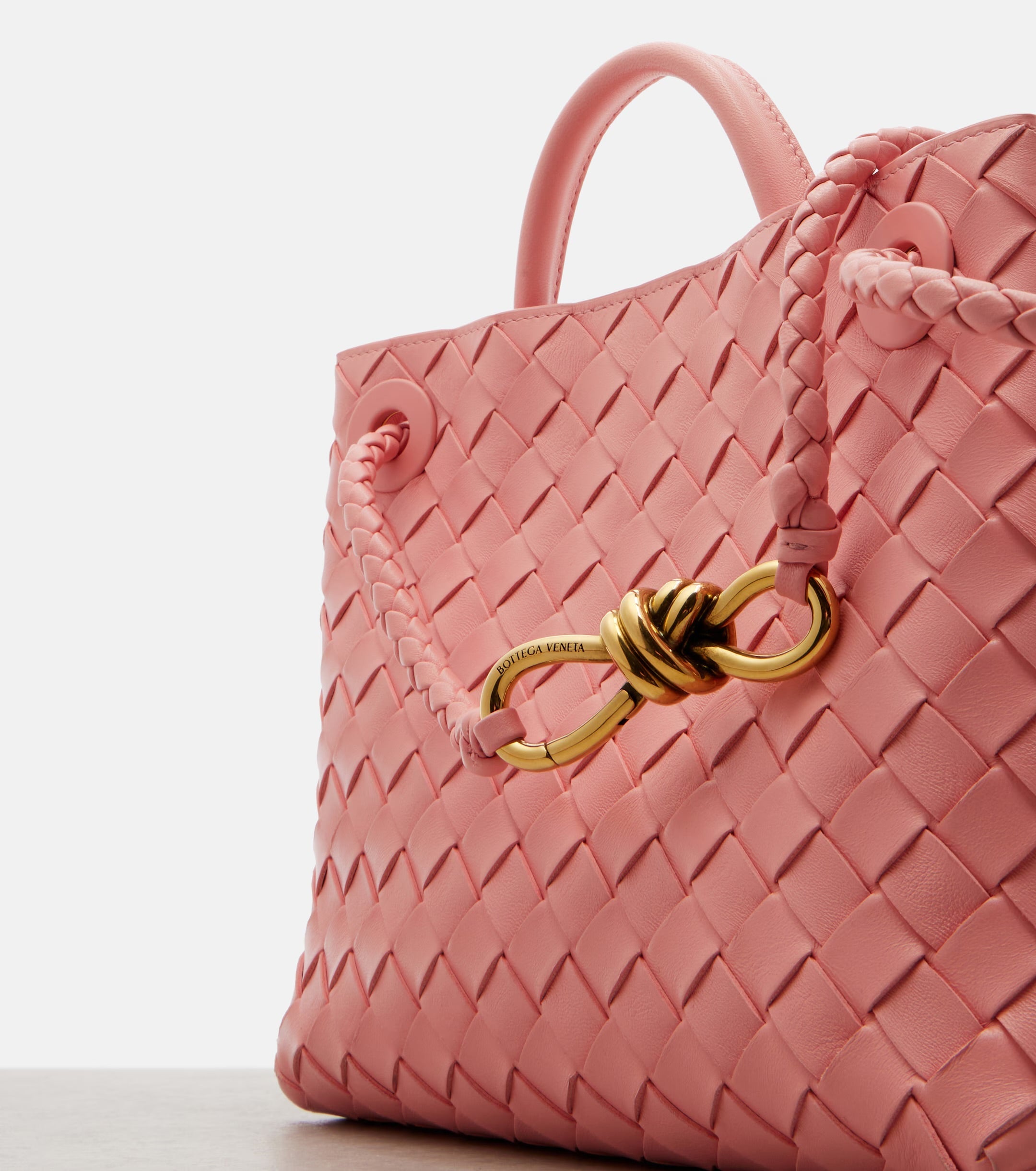 Bottega Veneta Andiamo Intrecciato Small Leather Tote – Pink