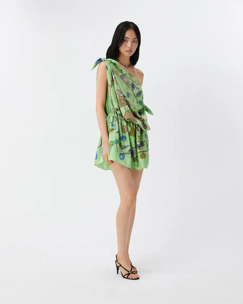 Versace Printed Silk Twill Mini Dress – Green