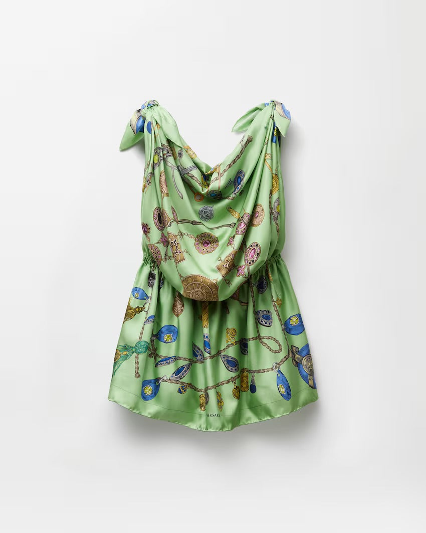 Versace Printed Silk Twill Mini Dress – Green