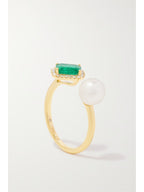 Diamond, Emerald and Pearl Open Ring, 18K Gold