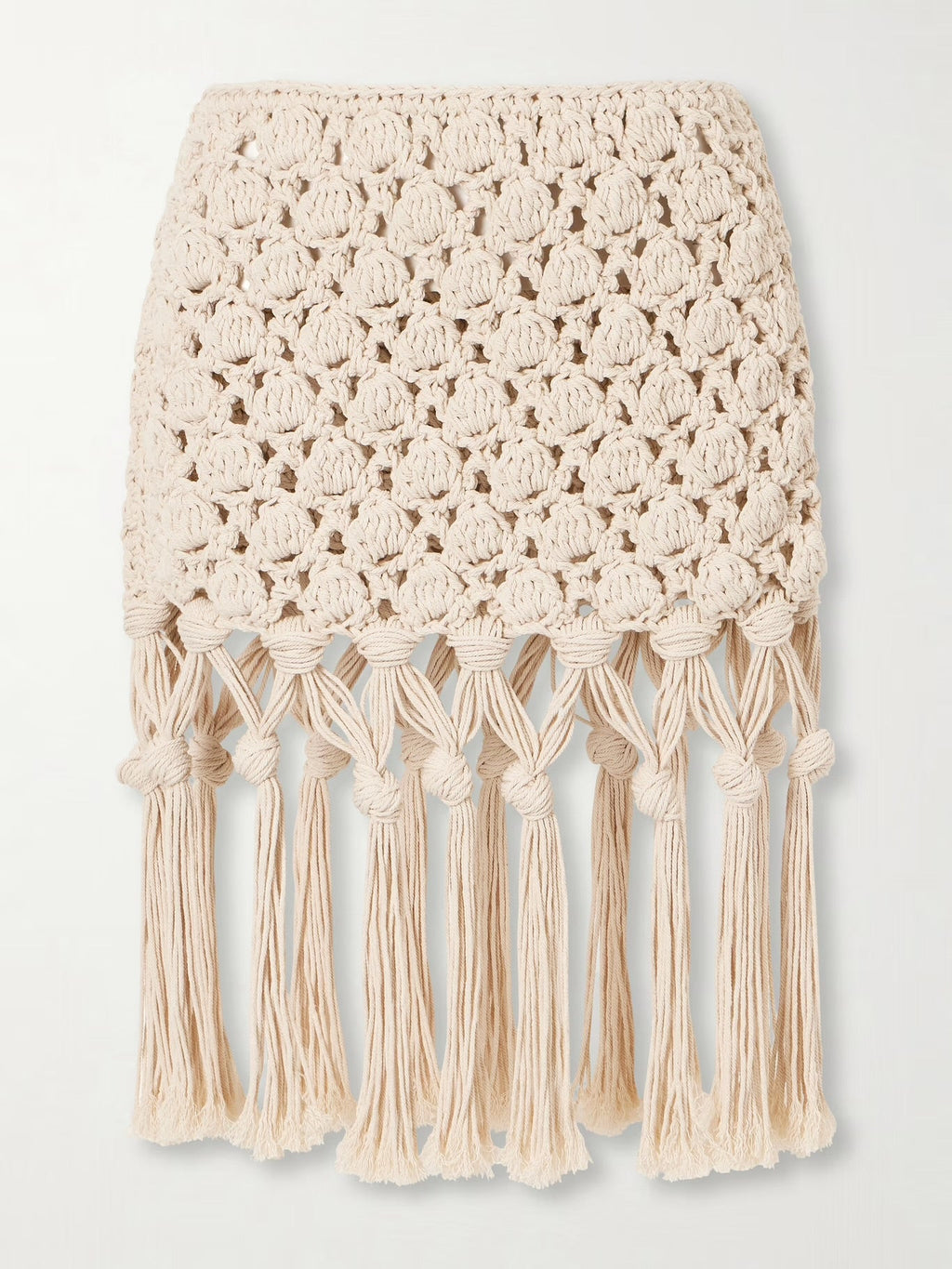 Balmain Fringed Crochet-Knit Cotton Mini Skirt