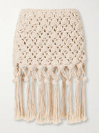 Balmain Fringed Crochet-Knit Cotton Mini Skirt