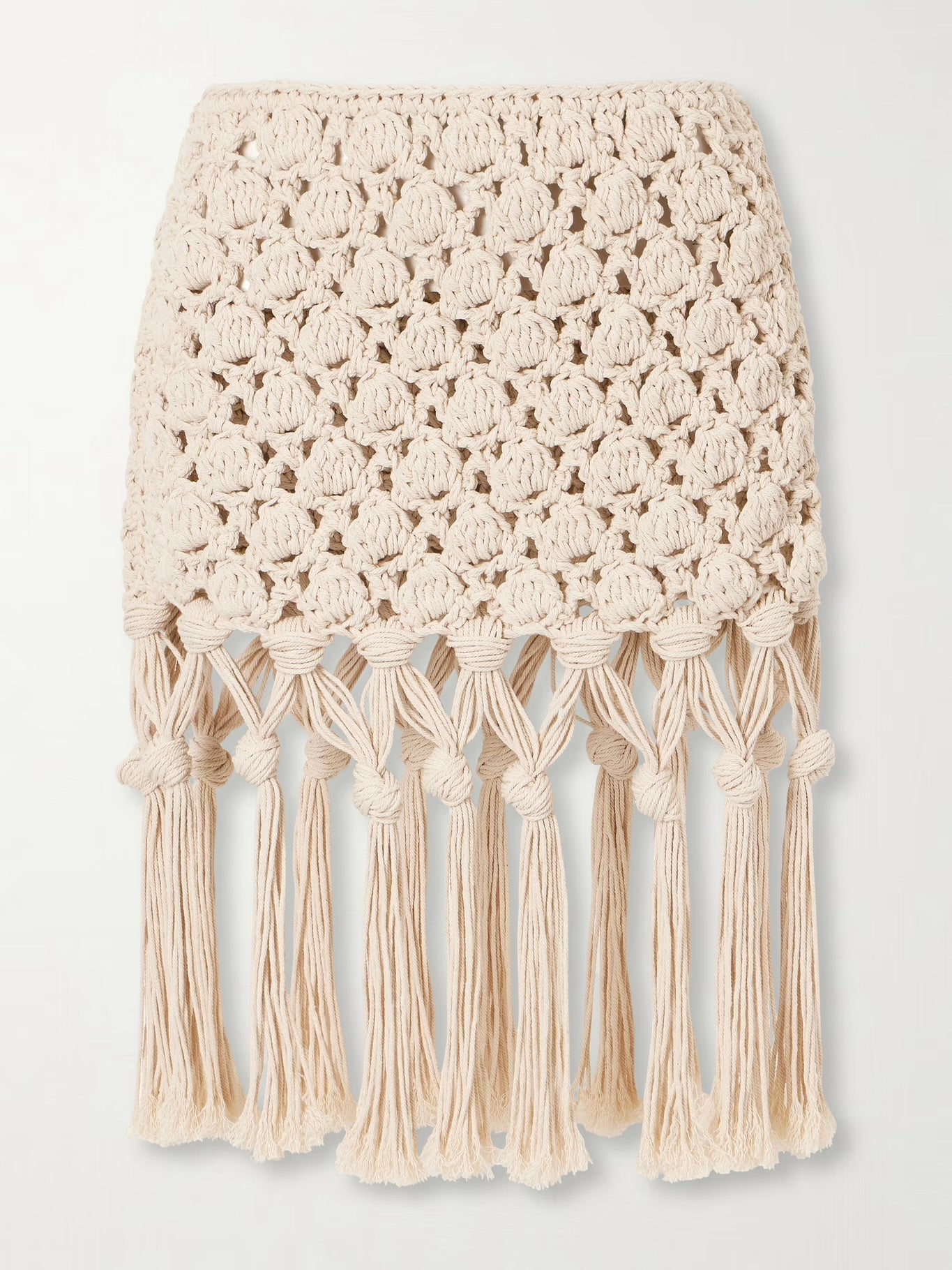 Balmain Fringed Crochet-Knit Cotton Mini Skirt