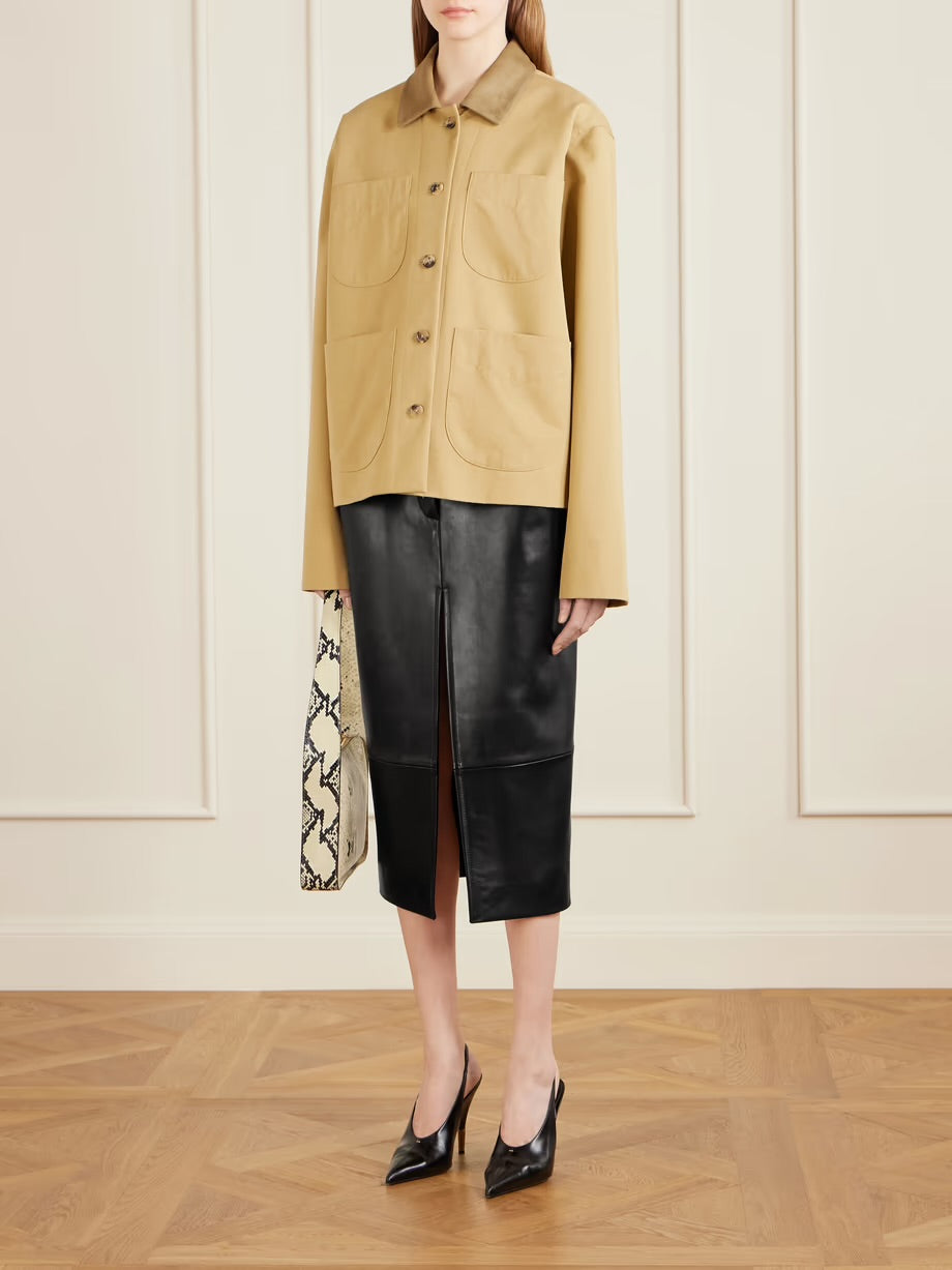 KHAITE
Anden paneled leather midi skirt