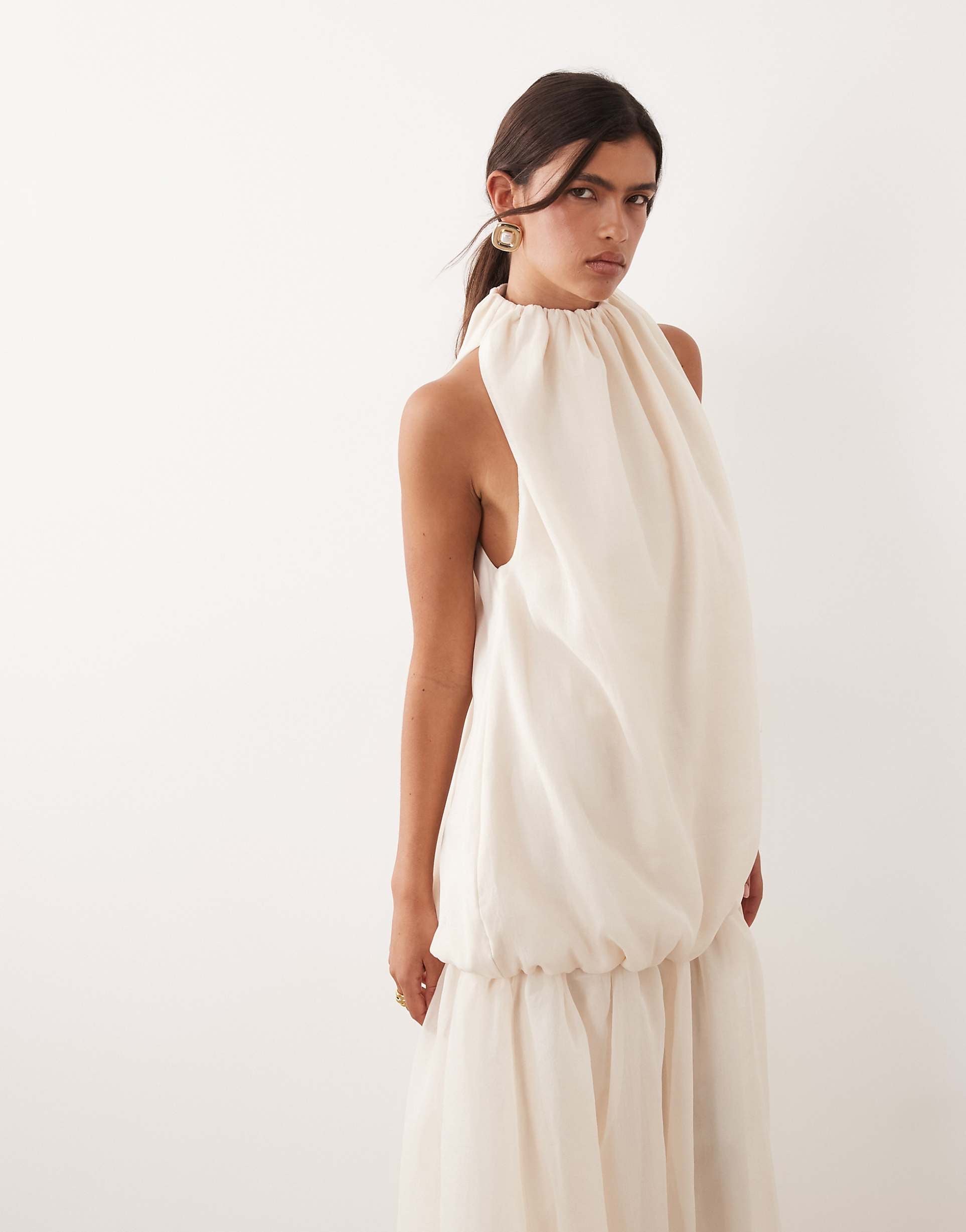 Gathered Halter Neck Maxi Dress