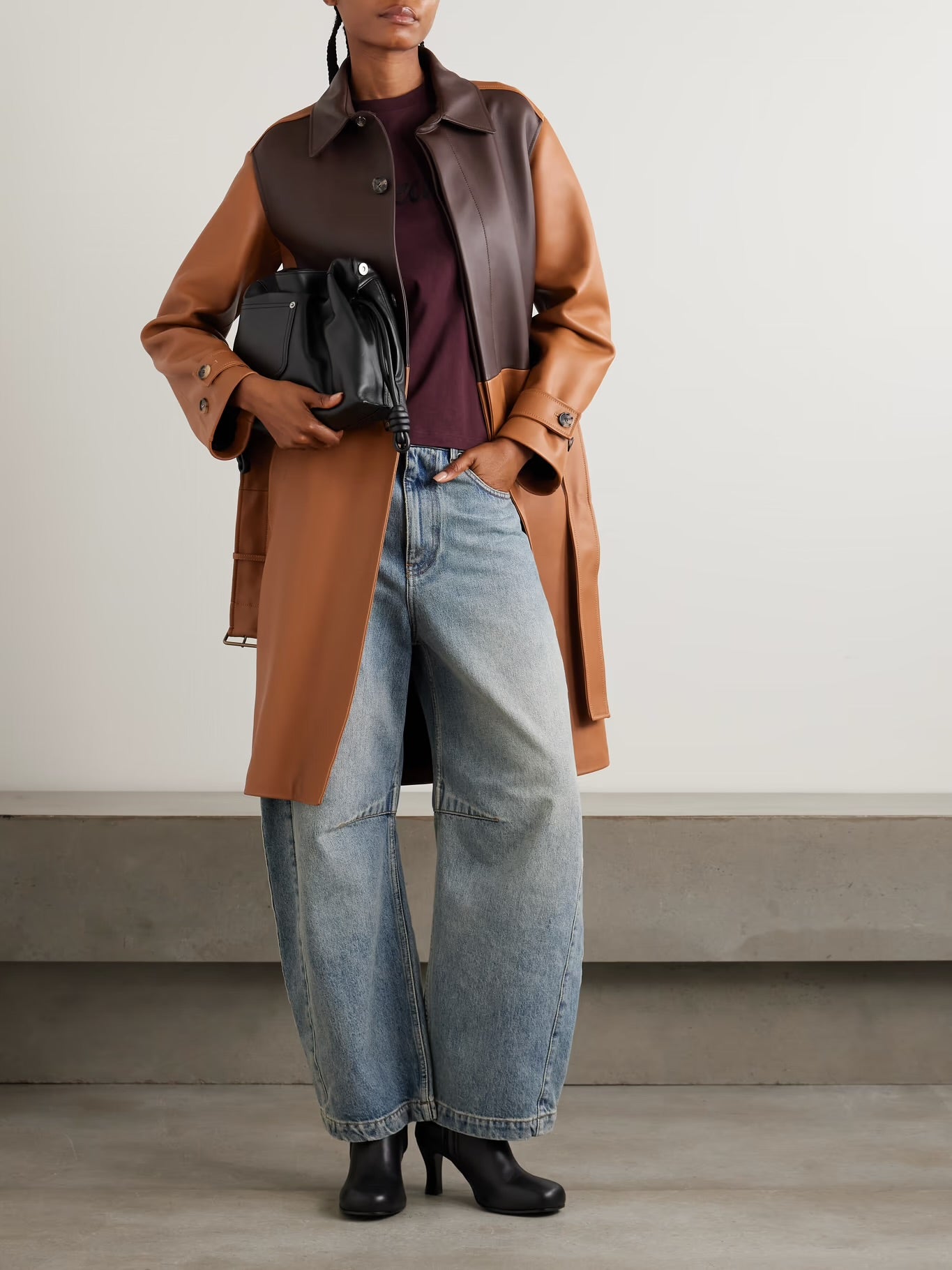 Loewe Belted Two-Tone Leather Coat