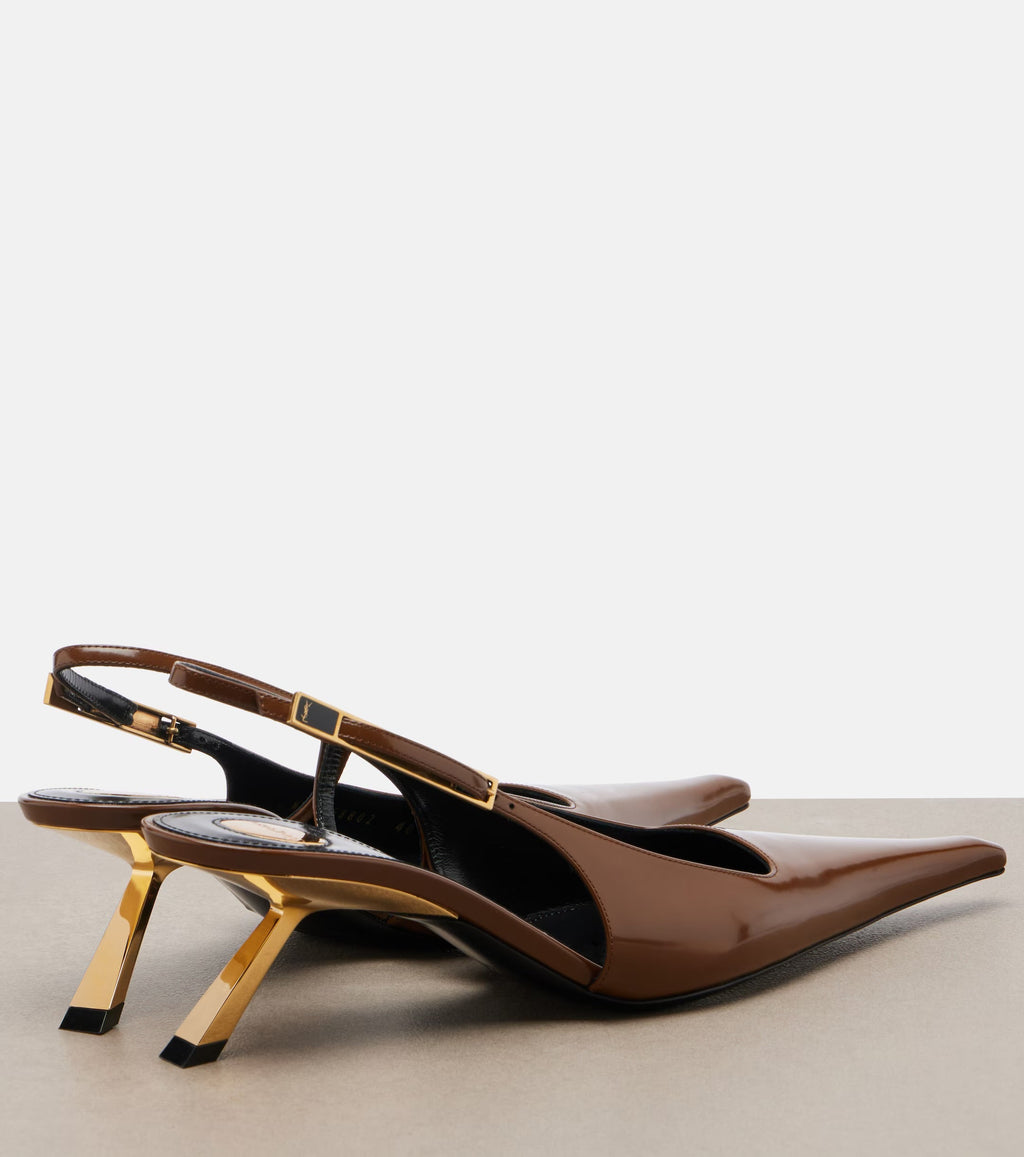 Saint Laurent Lee 55 Patent Leather Slingback Pumps – Brown
