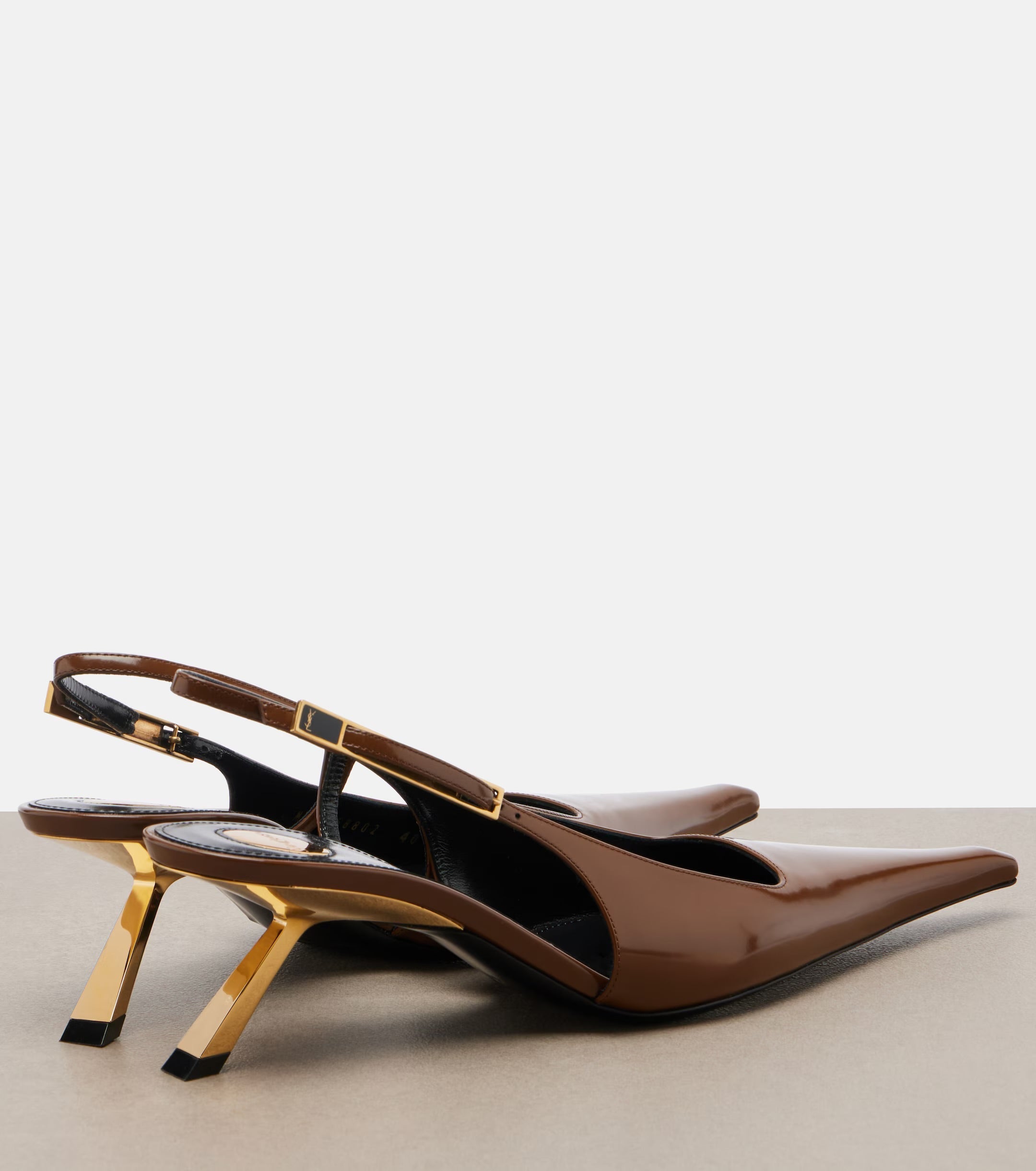 Saint Laurent Lee 55 Patent Leather Slingback Pumps – Brown