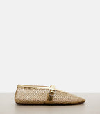 Leather-trimmed Fishnet Ballet Flats