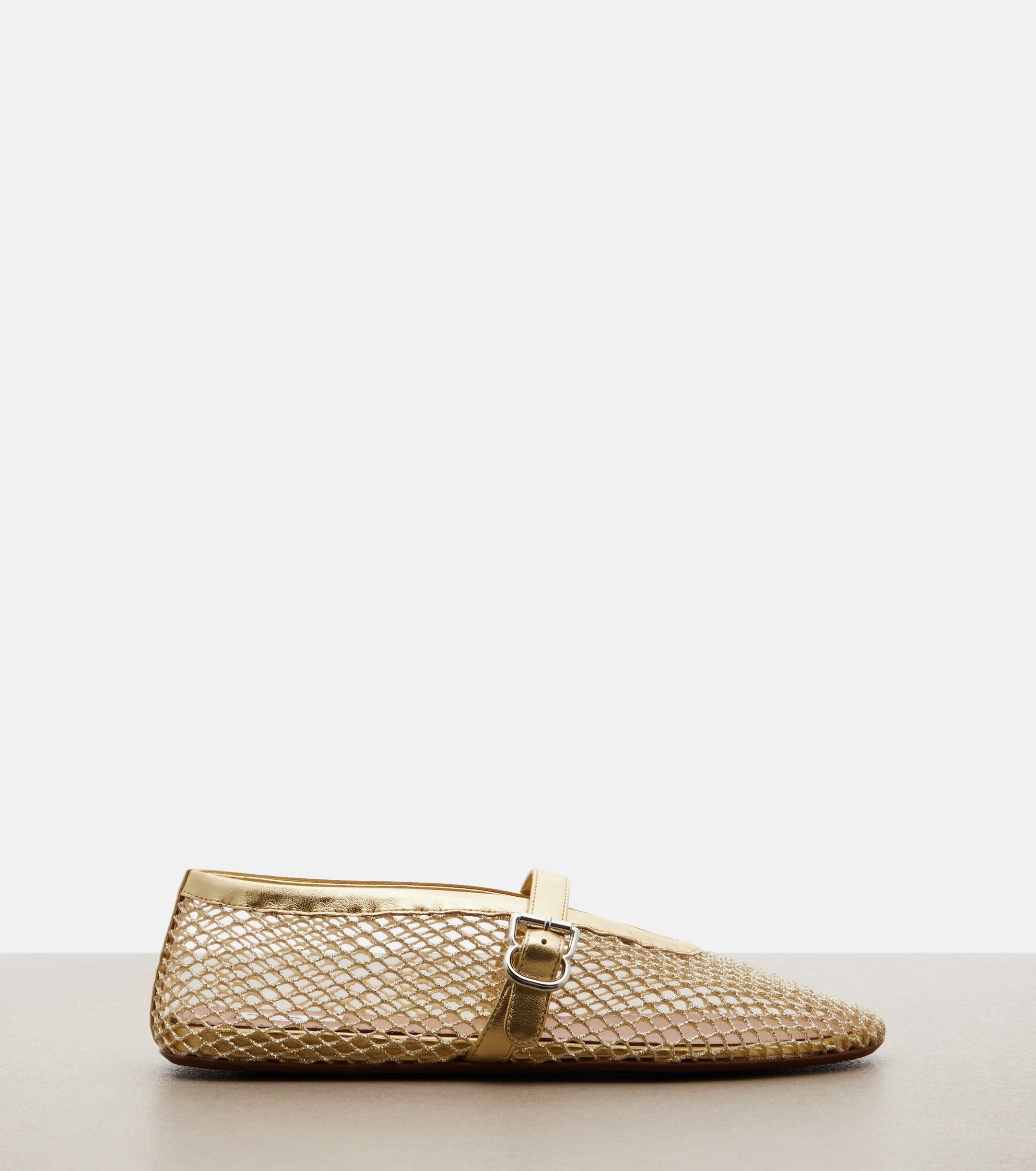 Leather-trimmed Fishnet Ballet Flats