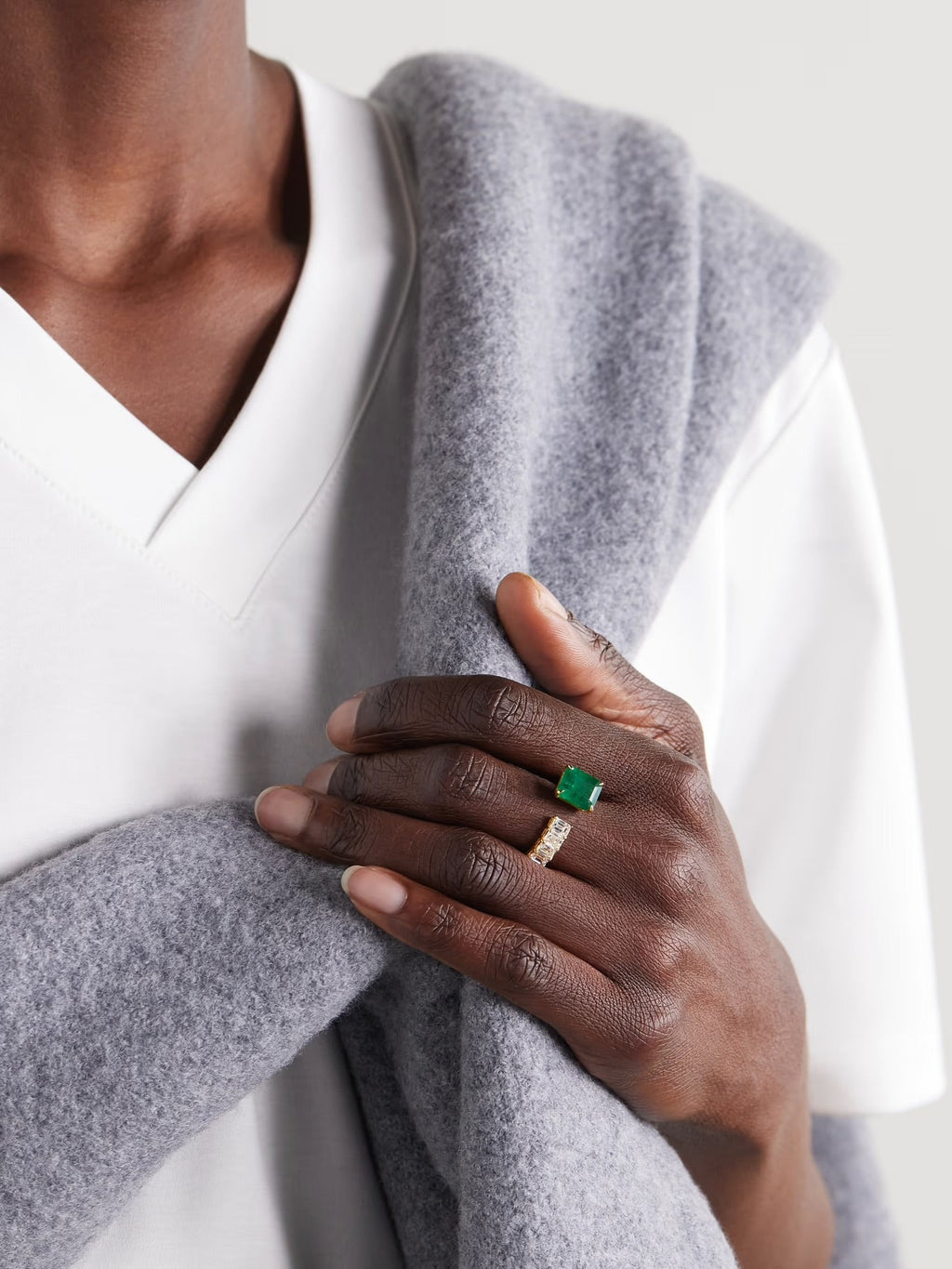Floating Emerald and Diamond Ring, 18K Gold