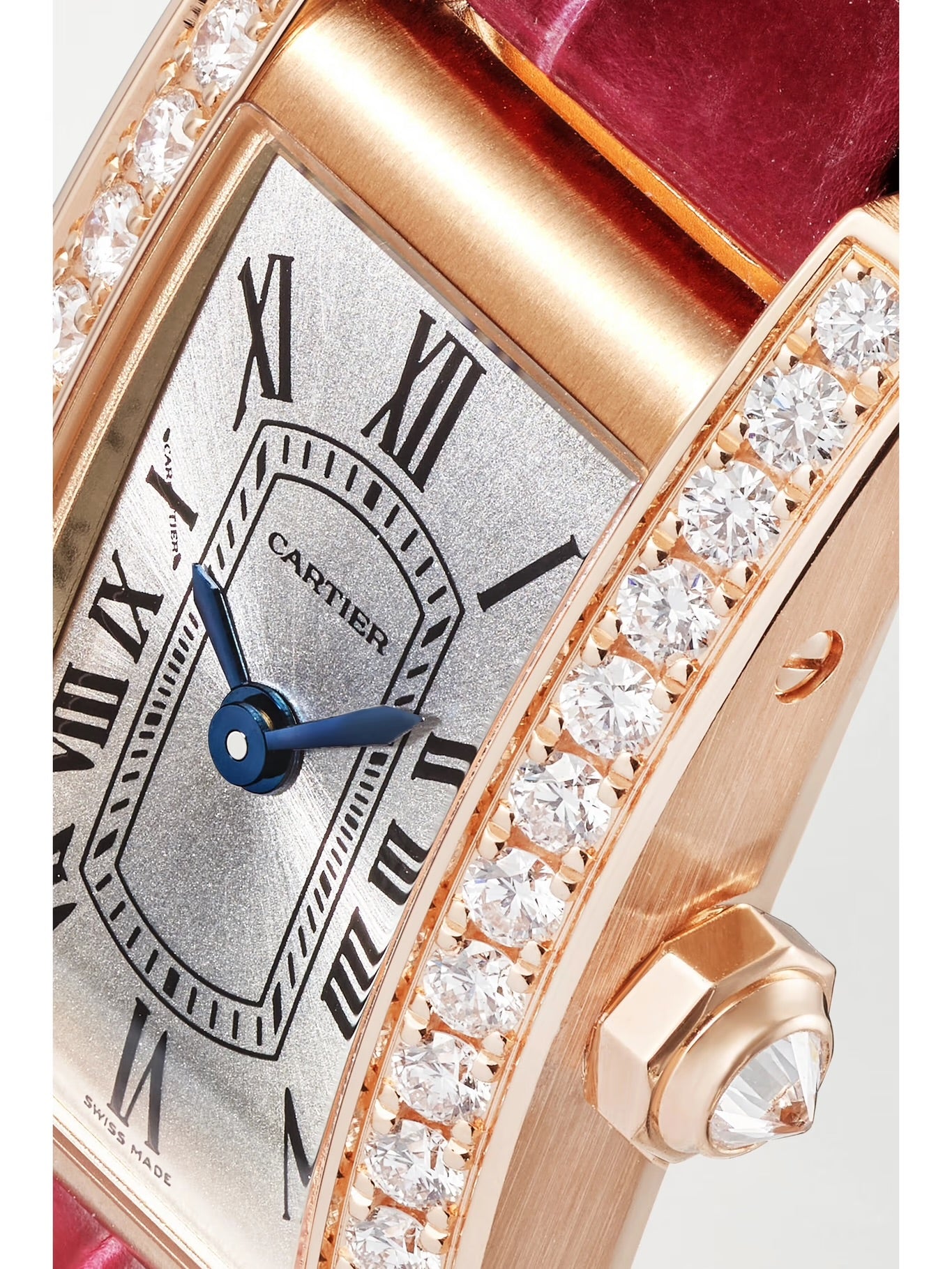 Cartier Tank Américaine Small 28.15mm 18-Karat Rose Gold, Diamond and Alligator Watch