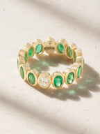 Emerald and Diamond Eternity Ring, 18K Yellow Gold