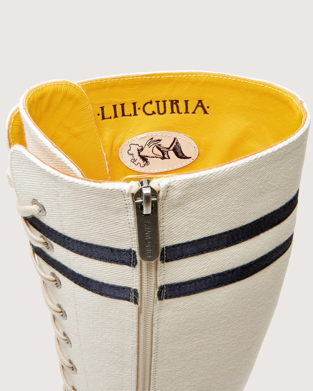 Lili Curia Isadora Tall Boot in Off White Canvas