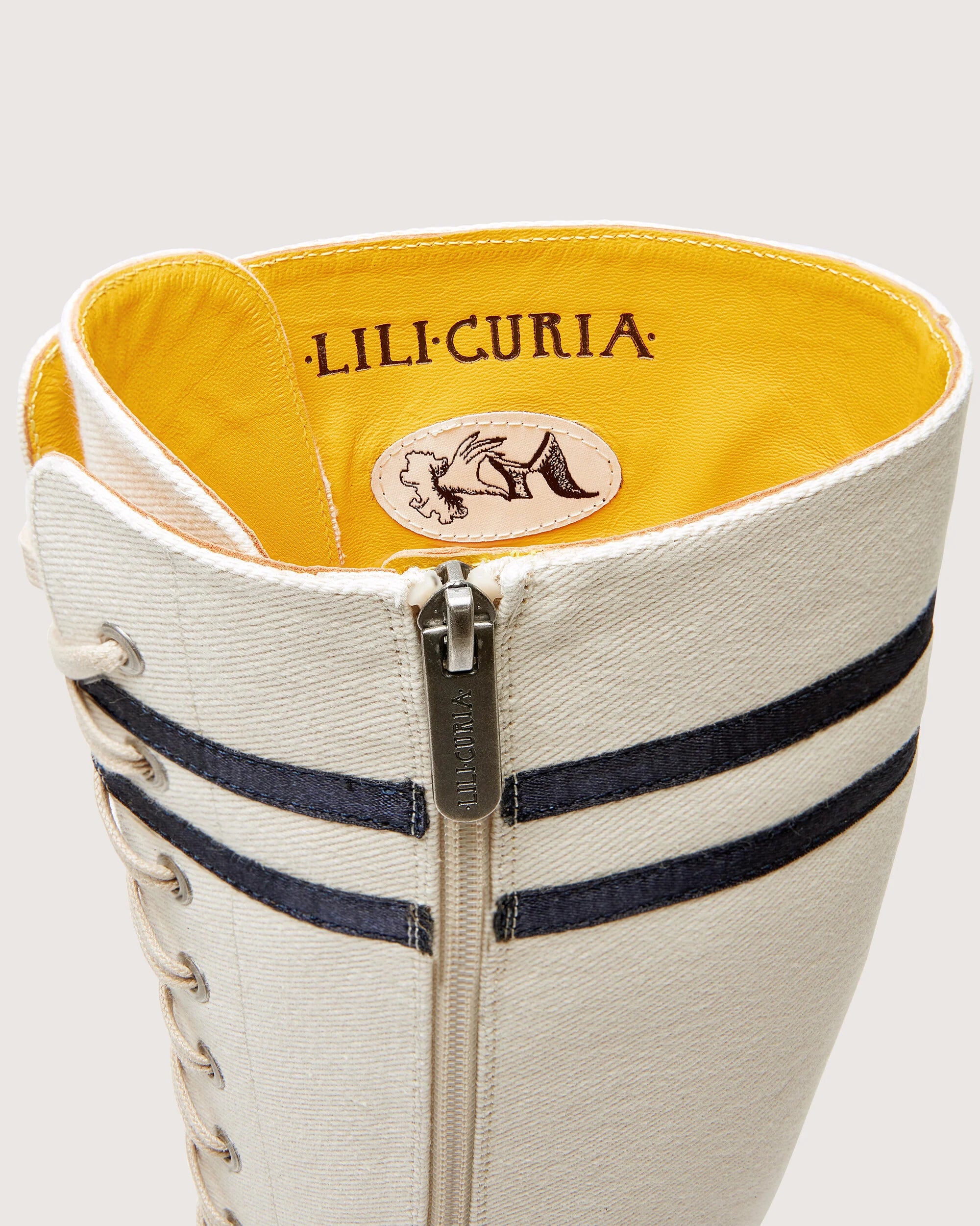 Lili Curia Isadora Tall Boot in Off White Canvas